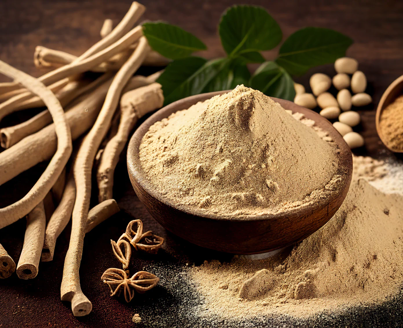 Ashwaganda root and powder