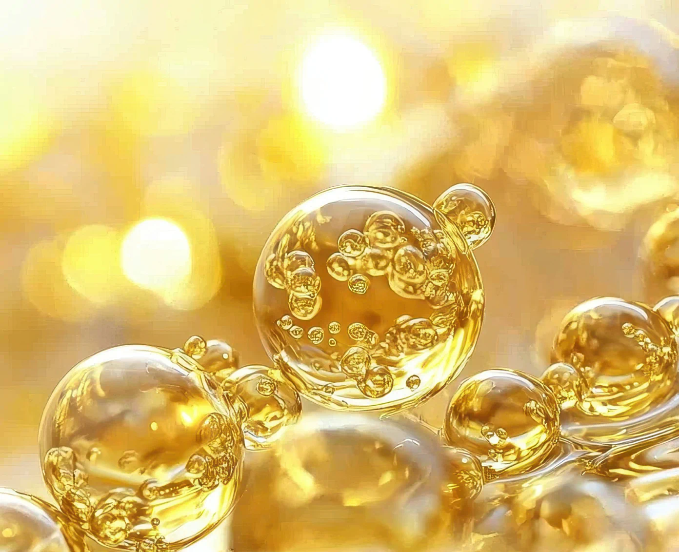 Golden collagen serum droplets