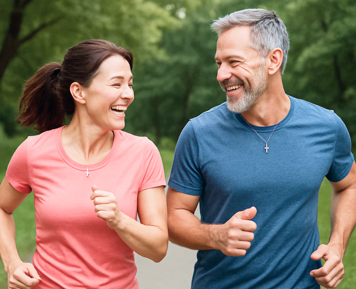 Happy couple running