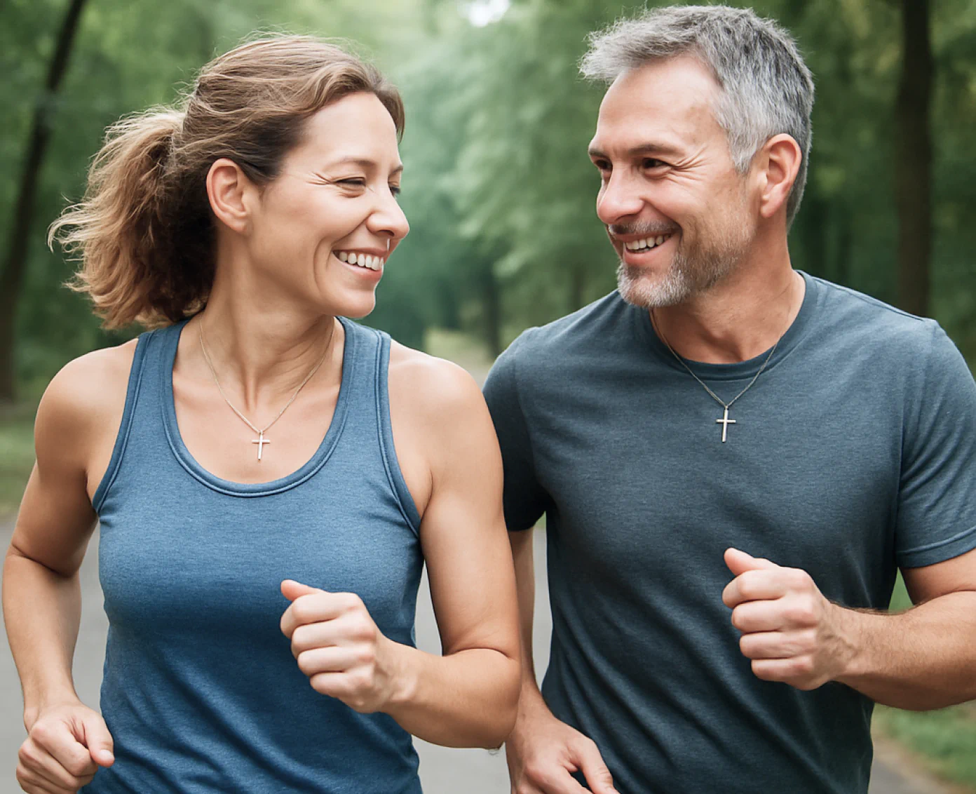 Happy couple running